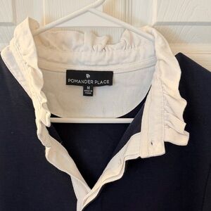Pomander Place Charlotte Navy Top with White Ruffle Trim